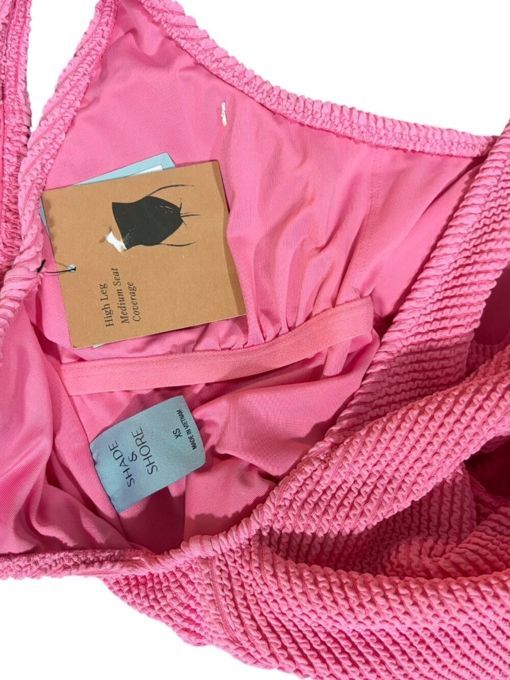 Shade and Shore Pink Crinkle One Piece Swimsuit - Scoop Neck Medium Coverage XS - Picture 6 of 6